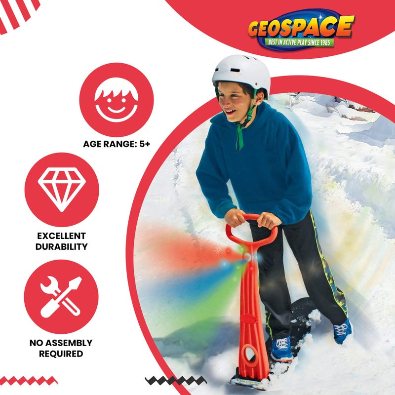Geospace Winter Fun Foldable Snow Scooter, Ski Skate, Ski Skooter, Snow Sled, and Kids Snowboard with LED Light â€“ Multi-purpose Portable Sandboard, Snow Skate, and Kids/Teenager Sled for All Ages- Red - Image 2